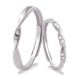 Komojuon Couple Rings 2PCS Dainty Cubic Zirconia Ring 925 Matching Promise Rings for Men and Women Silver Rings Adjustable, Wedding Anniversary Jewelry Gifts with Box