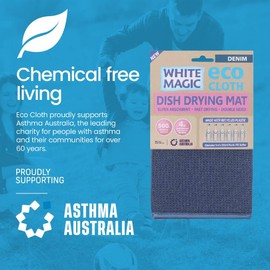 White Magic Dish Drying Mat, Denim - Absorbent & Hygienic, Protects Countertops, Quick-Drying Anti-Microbial, Foldable & Easy to Clean, Versatile for Kitchen Essentials, 45x40cm