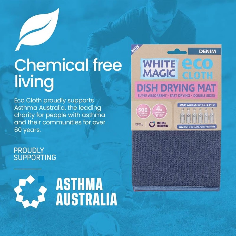 White Magic Dish Drying Mat, Denim - Absorbent & Hygienic,