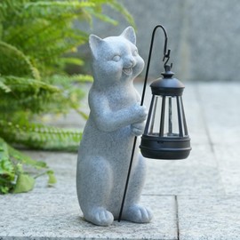 Zotabe Solar Garden Statue Lights, 10 Inch Outdoor Cat Resin Figurine Lights for Patio, Balcony, Lawn, Yard Decoration (Pole)