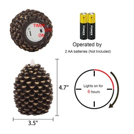 DRomance Flameless Pinecone Candles Battery Operated with 6 Hour Timer Set of 2 Real Brown Wax Flat Wick LED Flickering Pillar Candles Christmas Holiday Decor(Brown, 3.5 x 4.7 Inch)