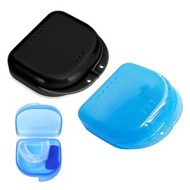 Dental denture box, 2 pieces braces box, denture box, denture box, denture box, black, denture box, travel, with air hole, for dentures, braces, mouth guard, light blue and black