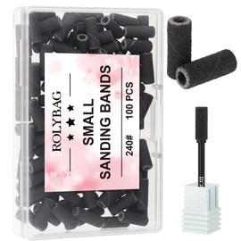 Rolybag 100pcs Small Sanding Bands Nail Drill Bits 240 Extreme Fine Grit Nail File Sanding Bands with 3.1mm Mandrel Bit for Acrylic Nails Gel Removing Shaping Professional Manicures and Pedicure,Black