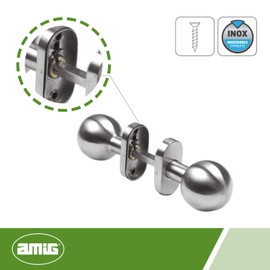 Amig - Knob Set for Doors, Model 11ALGR | Diameter 62 x 77 mm | with Rosette Trim, Ergonomic Handle, Including Anti-Theft Screws | Without Spring | Stainless Steel 18/8 Matt