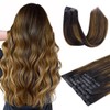 HOTBANANA Seamless Clip in Hair Extensions Dark Brown Mixed Golden