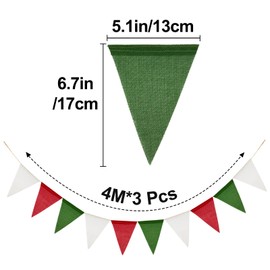 G2PLUS 12M Red Green and White Burlap Bunting, 36PCS Christmas Hessian Bunting Banner, Reusable Outdoor Waterproof Bunting, Xmas Garlands for Christmas Party, Garden Decoration
