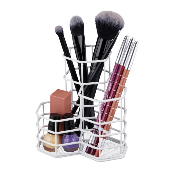 Relaxdays Brush Holder 3 Compartments Hexagonal H x W x
