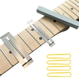 1 Set Guitar Fingerboard Protector Set with Metal Fingerboard Fret Protector Guards, Grinding Stone and Rubber Band, for Guitar, Bass, Ukulele String Fret Polishing Radius Sanding & Maintenance
