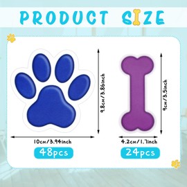 72 Pcs Paw Print Cutouts Dog Bone Cutouts Colorful Paw Prints Cutouts Bone Mini Accents Paw Print Party Supplies for Educational Classroom Learning Activities Dog Theme Party Decor, 8 Colors