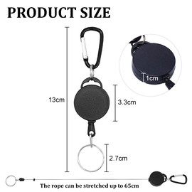 WOLMIK Pack of 3 Retractable Key Chains Extendable Key Lanyard Heavy Duty with Spring Hook and Nylon Rope for Keys ID Card Black