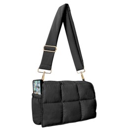 NAARIIAN Crossbody Bag for Women Quilted Puffer Purse Fashion Lightweight Travel Handbags Cute Small Shoulder Bag, Black L, Large