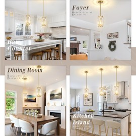 YSHomeStunn Gold Crystal Pendant Lights Kitchen Island 2-Pack Pendants Light Bedroom Modern Pendants Lighting Crystal Pendant Lights for Kitchen Island Dining Room Hallyway Bedroom (Bulb Incl.)