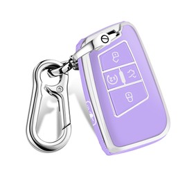 QBUC for Volkswagen Key Fob Cover, TPU Protection Key Case 5 Buttons Compatible with VW Tiguan Atlas Jetta Passat Golf Alltrack Arteon Accessories Smart Key (Purple)
