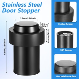 10 Pcs Black Door Stopper Mounted Floor Stops Stainless Steel Cylindrical Stopper Modern Decorative Rubber Bumper Stops Holder Wall Protector for Bottom or Top of Door