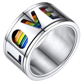 FaithHeart Spinner Ring for Anxiety Relieving Stress Jewelry Trendy Dainty Rainbow Fidget Rings Size 10