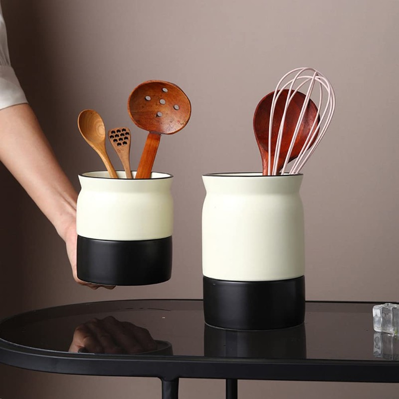 Acaino Ceramic Kitchen Utensil Holder, Kitchen Utensils Container with Drip