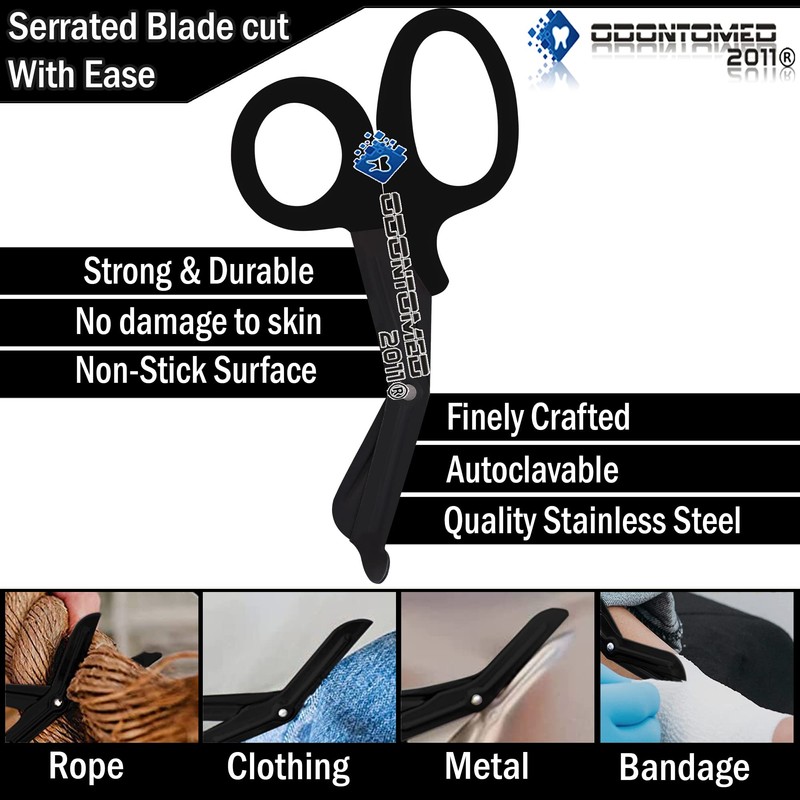 BLACK Fluoride Coated Trauma Paramedic EMT Shears Scissors 7.5" (ODONTOMED2011