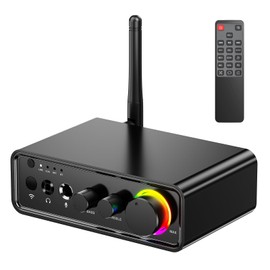 DAMGOO 200W Amplifier 2.0 Channel 2 x TPA3116D2 Chips Stereo AMP Karaoke Bluetooth 5.3 Optical and AUX Inputs, for Speakers Remote Control DC 12-24V