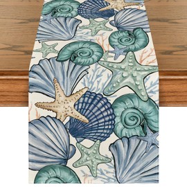 Artoid Mode Starfish Oceans Shells Coral Summer Table Runner, Seasonal Kitchen Dining Table Decoration, Indoor, Holiday, Party Decor, 40 x 180 cm