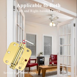 Sophia 4 Pack Self-Closing Door Hinge 3.5 Inch Rounded 5/8 Radius, Spring Loaded Hinges Adjustable Tension, Automatic Door Closer Hinge for Interior Exterior Residential Standard Indoor Doors, Gold