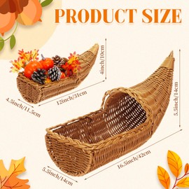 Amyhill 2 Pcs Fall Cornucopia Basket Centerpieces 16.5 Inch and 12 Inch Autumn Cornucopia Horn of Plenty Centerpiece Thanksgiving Table Decoration Wicker Grapevine Autumn Baskets for Harvest Party