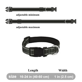 Reflective Dog Collar Nylon Collar Adjustable Pet Collar with Quick Release Buckle Soft Neoprene Padded for Small Medium Dog Pet (Black)