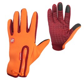 Ytuomzi Winter Gloves Touch Screen Warm Gloves Cold Weather Windproof Cycling Driving Riding Bike Telefingers Thermal Gloves Non-Slip Silicone Gel Adjustable Full Finger Mittens (Orange, Small)