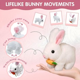 Bunby Cute - Easter My Realistic Bunny Toy for Kids, Interactive Realistic Rabbit Toy - Jumping, Twitching, and Shaking Ears, Bunny Toys, Bunbi (White)