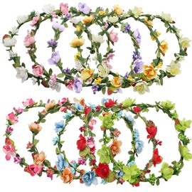 Moomoleeze 30 Pcs Flowers Crown Floral Garland Headband, Bohemian Garland Headband Green Leaves for Headpiece Fairy Party Travel and Wedding Festivals