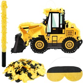 Construction Dump Truck Pinata with Pinata Bat Blindfold Confetti Construction Tractor Excavator Pinatas for Kids Birthday Construction Themed Party