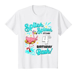 4th Birthday Flamingo 4 Years Old Pool Party Summer Girls Kids T-Shirt