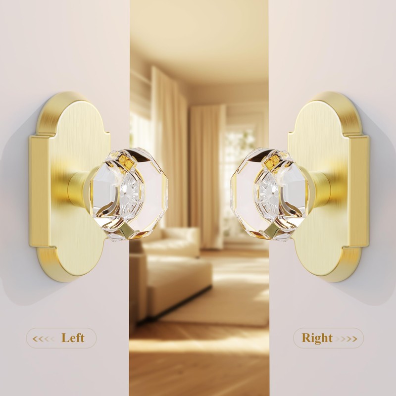 2 Pack Crystal Glass Dummy Door Knobs Interior Gold Half