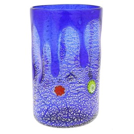 GlassOfVenice Murano Glass Tall Drinking Glass - Silver Lava Blue