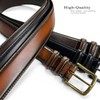 Men's Genuine Leather Dress Belt In Tan With Antique Brass