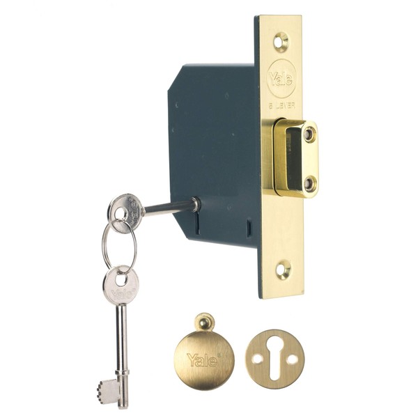 Yale P-M552-PB-78 5 Lever Mortice Deadlock, Visi Pack, Suitable for External Doors, Brass Finish, 3 Inch/76 mm