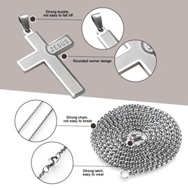 SILEAGEO Mens Cross Necklaces Stainless Steel Cross Pendant Necklace For Men (silver white)