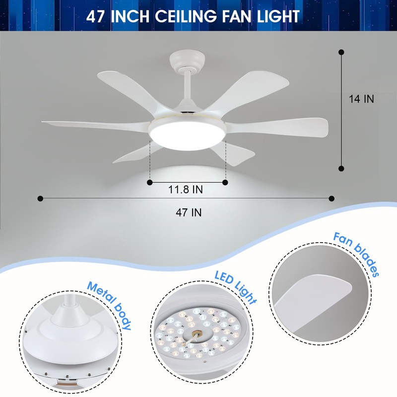 Surtime Ceiling Fans with Lights-47 Low Profile Ceiling Fan with