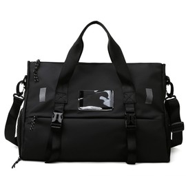 Gelvz Gym Bag for Womens Mens, Waterproof Sport Bags, Carry On Travel Bag with Wet Pocket & Shoes Compartment, Duffle Bag Tote for Workout (Black)