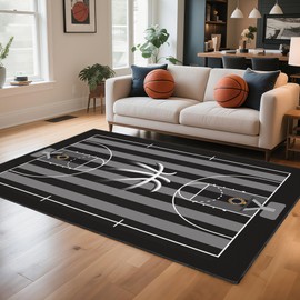 Basketball Rug Non-Slip 5x7 ft,Basketball Court Design for Boys Bedroom Game Room Decor