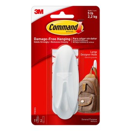 Command 17083ES General Purpose Hooks, Large, 5lb Cap, White, 1 Hook & 2 Strips/Pack