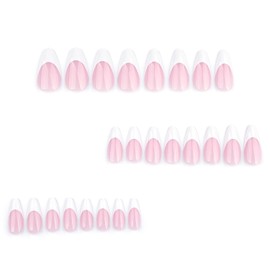 LPOODDNU White French Tip Press on Nails Almond Medium Fake Nails Glossy Pink False Nails with Designs Pink Acrylic Nails Press ons Full Cover Glue on Nails Stick on Nails for Women Manicure 24Pcs