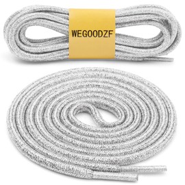 WEGOODZF Round Glitter Shoe Laces: Shiny Metallic Sparkle Silver Shoe Strings 47.2 inch - 2 Pair