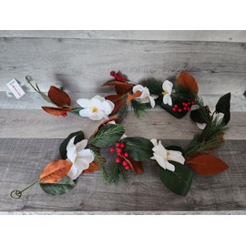 Ashland Magnolia & Red Berry Foliage Garland 6 Ft Deluxe Christmas Decor - NEW