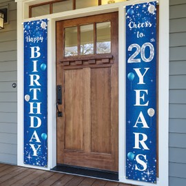 Happy 20th Birthday Yard Sign Door Banner - Cheers to 20 Years Birthday Party Decorations Supplies for Men Women - Blue