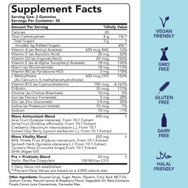 Sakoon nutrition Men's Multivitamin Gummies with Probiotics and Prebiotics, Adult Multivitamin A, C, D, E, B & More, Support Immune, Energy, Health, 60 Count