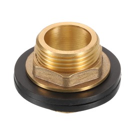 sourcing map Brass Bulkhead Fitting with Washer, G3/4" Male Brass Water Tank Connector, Brass Threaded Hose Adapter with 2 Rubber Rings for Various Pipes, Faucets, Hoses, Fittings