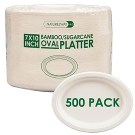 NATUREZWAY PRO presents: 500-Pack of 7 x 10" Oval Platters - Restaurant Grade Premium Quality Bamboo & Sugarcane Tableware - Eco-Friendly, Compostable, Tree-Free Dining Solutions