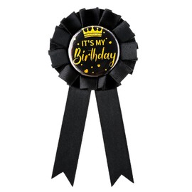Qianyu 1 Pcs Birthday Badge Ribbon It's My Birthday Queen Tinplate Badge Pin Happy Birthday Black Corsage Button for Adults Kids Men or Women Birthday Award Ribbon Brooch Pin Party Decoration