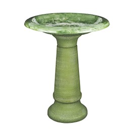 Tierra Garden 25 in. Kale Green Fiber Clay Bird Bath Gloss Bowl/Rim, Matte Base