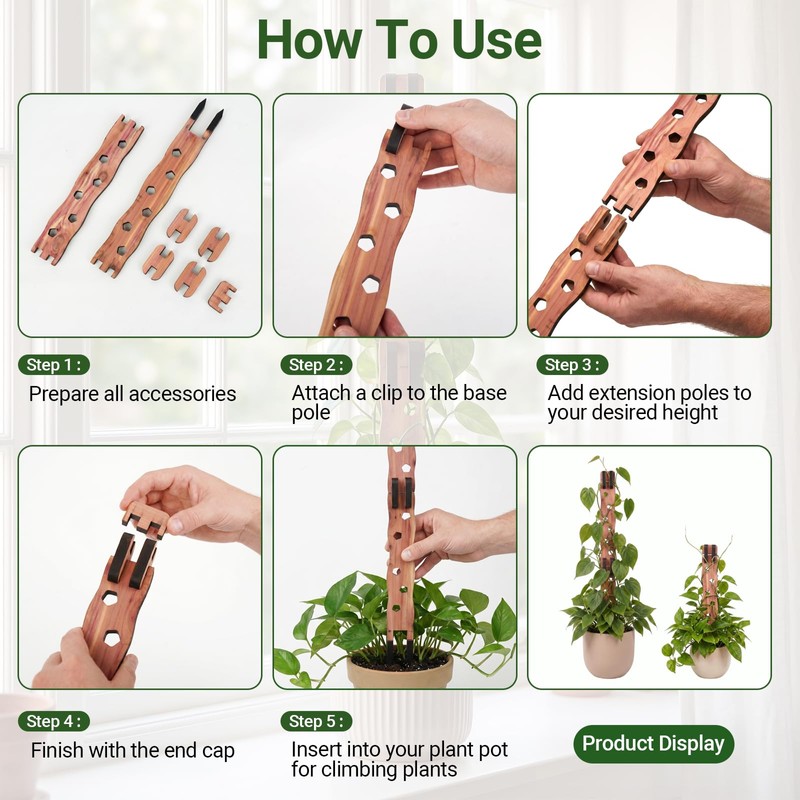 2 Sets Wooden Extendable Plant Trellis Indoor Climbing Houseplants, 2-in-1